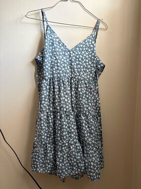 Blue Floral Tiered Spaghetti-Strap Dress